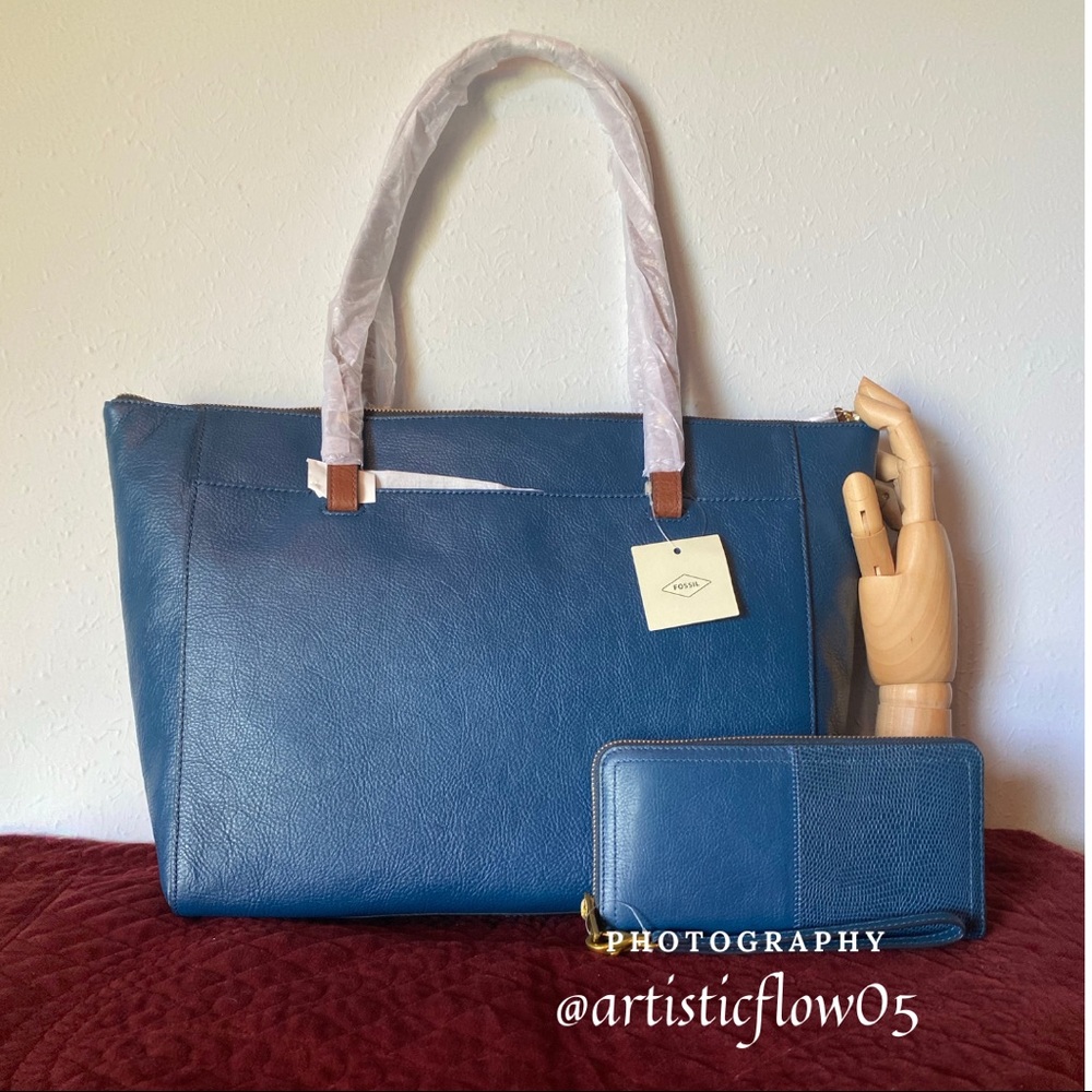 NEW Fossil Leather Rachel Tote & Logan RFID Wallet - Picture 4 of 8